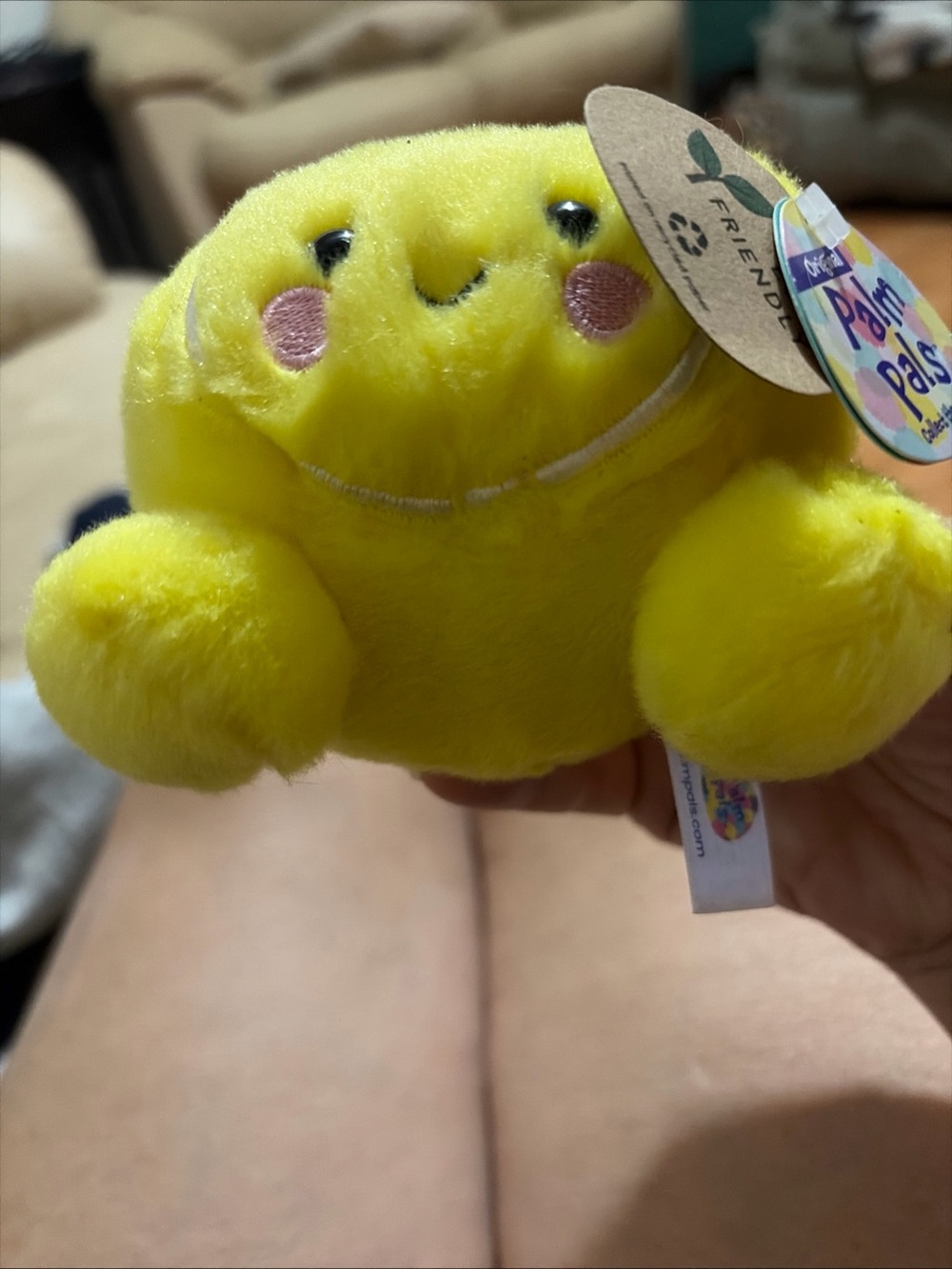 HTF Rare Yellow Plush Tennis Ball Smile Face Toy Palm Pals